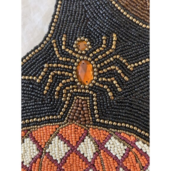 Pier 1 Fall Halloween 37" Beaded Witches Hat Pumpkin Spider Table Runner NWT - Picture 4 of 9